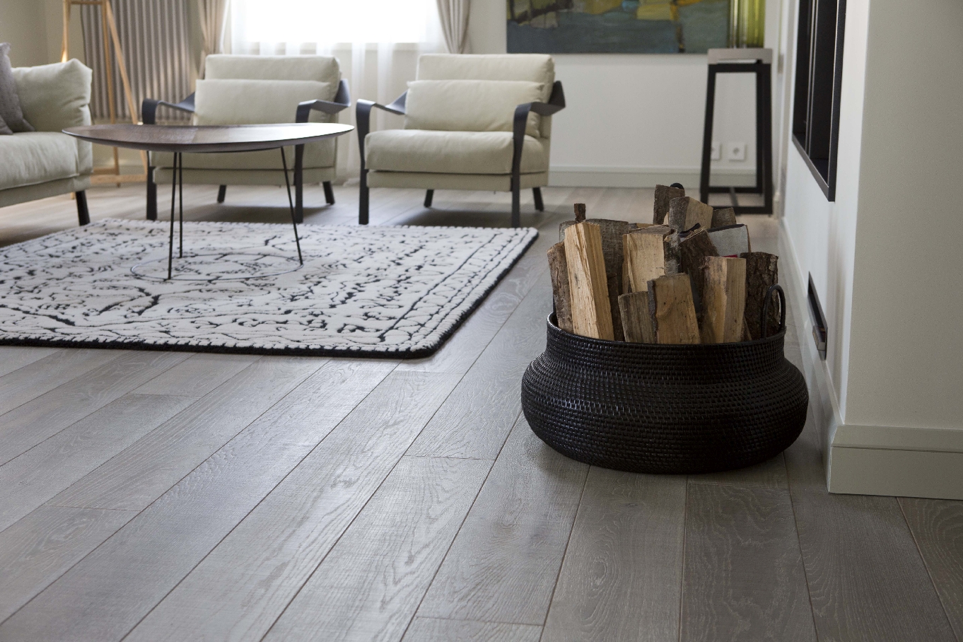 Medinės grindys iš ąžuolo: spalva Balta Q-3408.